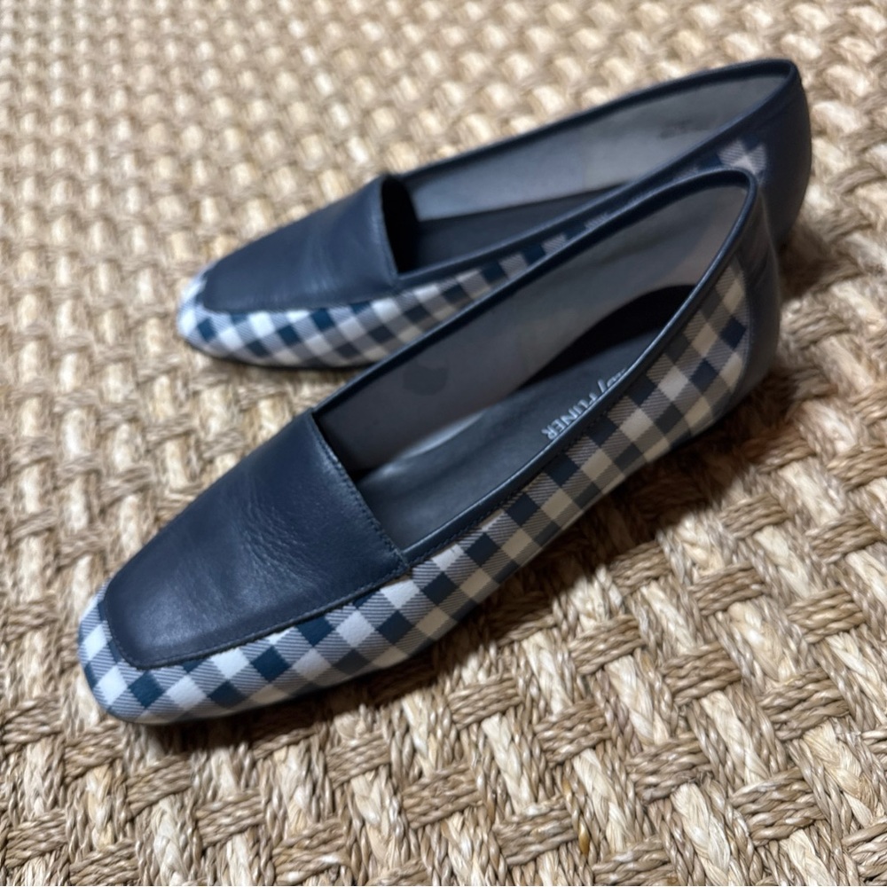 Donald Pliner Deedee Navy Picnic Slip On Calf Leather Loafers Flats Women Sz 7 M
